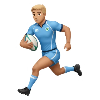 A rugby player running with the ball in sky blue kit sticker