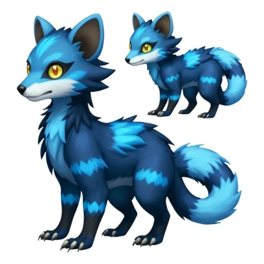 Colorful luminescent glowing Trico-Luxray-Sergal-Furret-Ferret-Wolverine-Vernid-furry-fursona-fusion-Fakemon-animal-hybrid-creature, full body sticker