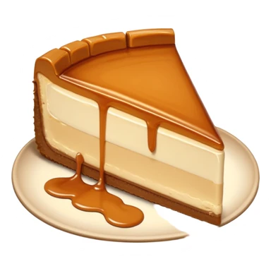 a slice of cheesecake. The base is made of light brown biscuit; the first layer of filling is caramelized dulce de leche, and the upper layer is creamy, light beige, and has a smooth texture. On top, there is a caramelized dulce de leche topping dripping down the center of the slice sticker