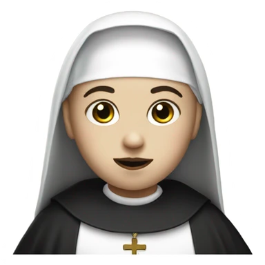 Boy dressed as a nun with a white face and makeup sticker