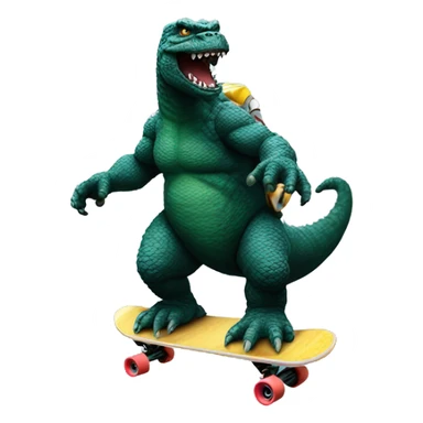 Godzilla riding a skateboard sticker