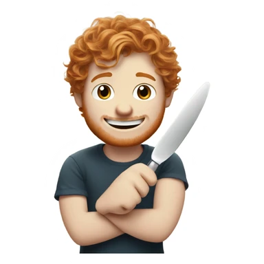 Ed Sheeran holding a butter knife with a happy look on his face sticker