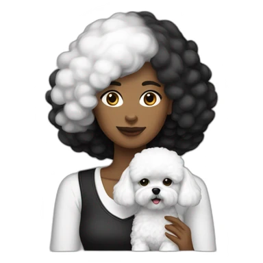 mujer pelo largo negro y perro bichon blanco sticker