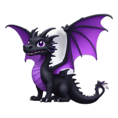 Digital art of a black dragon with a white neck and underside, a purple stripe and purple eyes. sticker