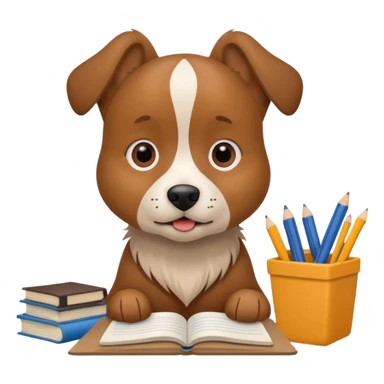 dog with homework scraps around, mischievous sticker