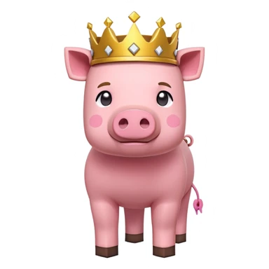 Minecraft pig full body pink blocky animal with square head wearing a crown sticker