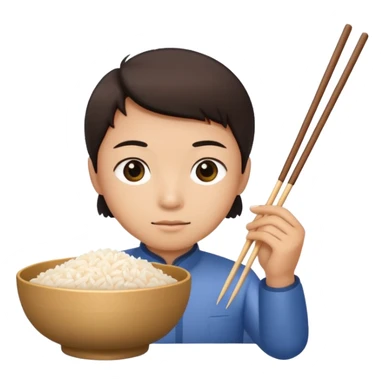 Chinese person holding a chopstick and a bowl of rice sticker