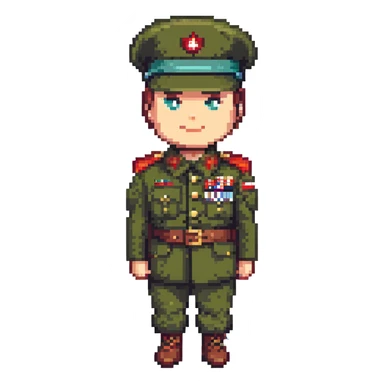 portrait of Turkish general Kenan Evren in military uniform, 8-bit retro pixel art style sticker
