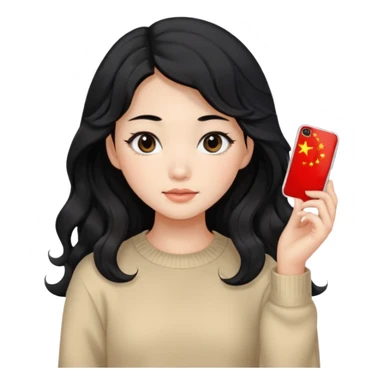 Beautiful girl,Black hair, wavy long hair,Black eyes,Chinese, beige sweater  sticker