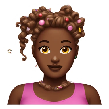 Plus size girl with hair made of chocolate drippings, with sprinkles on top , candy themed outfit sticker