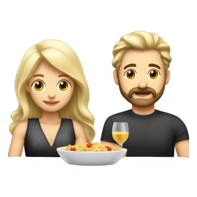 Repas en amoureux blancs femme blonde cheveux mi-longs homme petite barbe et moustache grisonnant  sticker