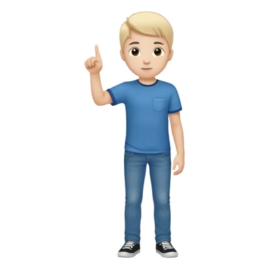 A boy poitning to the sideways. Full body. sticker