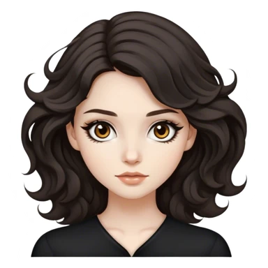 Beautiful girl,Black/dark brown hair, blown out wavy hair, medium/long hair, brown eyes, pale, winged eyeliner sticker