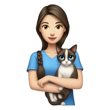 brunette girl blue eyes holding siamese cat sticker