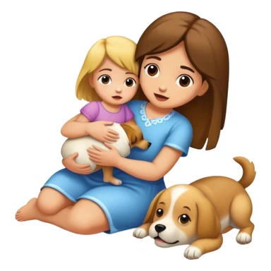 Una niña abrazando a un bebé perro sticker