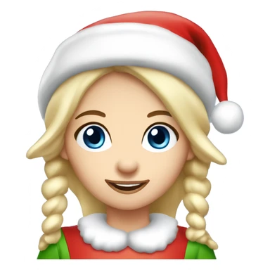 Christmas elf girl blue eyes blond hair white Christmas hat sticker