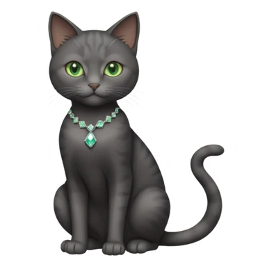 full body view of beautiful female dark grey cat with green eyes, white toes and white diamond on chest sticker