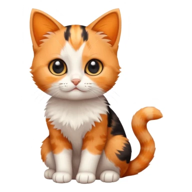 calico kitten sitting pose, simple and cute, round face, big eyes, minimal details, orange black and white calico pattern sticker