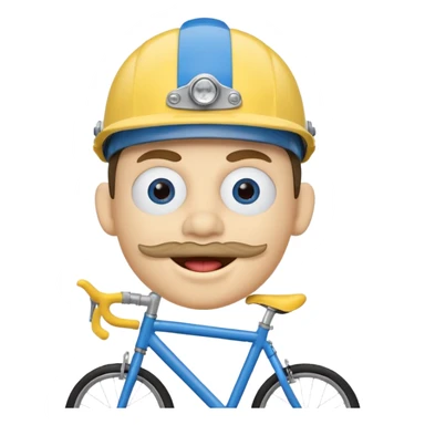 A round head puppet with 2 buck teeth a blue bike helmet and a round nose with a pencil in it also he has a unibrow and blue eyes and a yellow shirt that says jeffy sticker