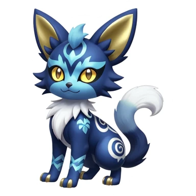 Shiny mExotic Badass Colorfulj Ethereal Royal Mysterious Gothic Meowstic-Zorua-Litten-Noibat-Pokémon-Fakémon-hybrid-creature (full body) with pattern-markings with golden eyes sticker