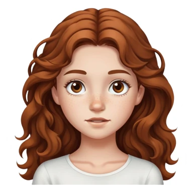 teenage girl with long wavy hair, freckles, long eyelashes, white top sticker
