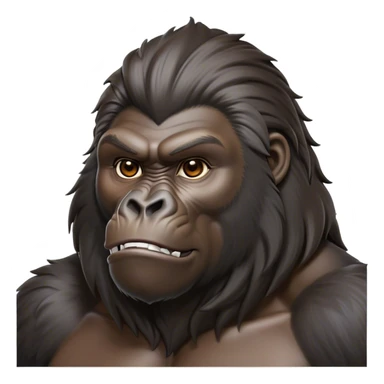 Cinematic Noble mountain Gorilla Portrait Emoji, Poised and majestic, with a powerful, muscular frame accentuated by a distinguished silver mane and piercing, wise eyes, Simplified yet sharp and sophisticated features, highly detailed, glowing with a soft, regal jungle glow, high shine, intelligent and commanding, stylized with an air of imperial strength, focused and resolute, soft glowing outline, capturing the essence of a watchful guardian that feels as though it could step out of the screen with effortless authority! sticker