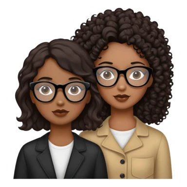  Two girls, one with straight dark brown hair and black glasses and fair skin, one with curly dark brown hair and black glasses and fair skin sticker