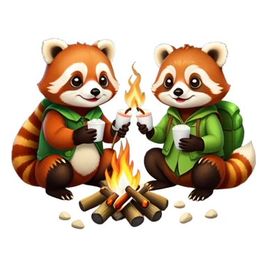 red panda and frog toasting marshmallows over a campfire sticker