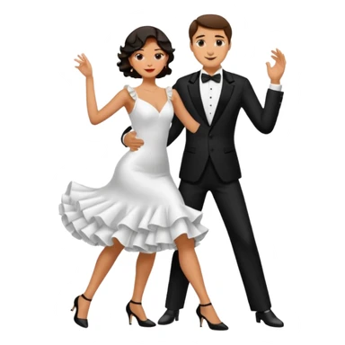 couple dancing tango conservative. White rafle dress and black tooawoman sticker