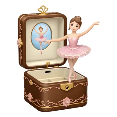 brown open music box with dancing ballerina sticker