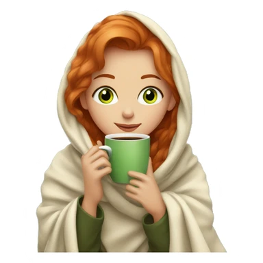 Girl with blondish red hair and green eyes sipping coffee in a cozy blanket sticker