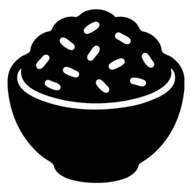 A simple solid black icon of a bowl filled with orange rice, viewed from above sticker