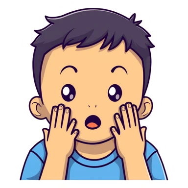 A young boy with both hands pressing on his cheeks, looking amazed or shocked sticker