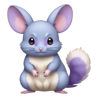 Light-pastel-blue rodent-chinchilla-Minccino-Pokémon-Fakémon-fusion-hybrid-Pokémon-animal-creature, full body with purple-violet-pinkish round cheek markings  sticker