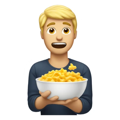Blond guy eating mac & cheese sticker