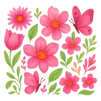 pink spring theme, vibrant and lively spring elements with pink hues, no background sticker