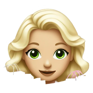 cute platinum blonde with green eyes surrounded by pink shopping bags sticker