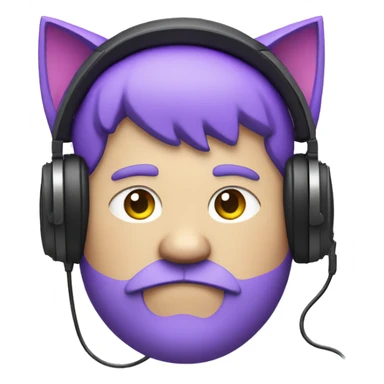 fat white man with purple cat ears, listening to music sticker