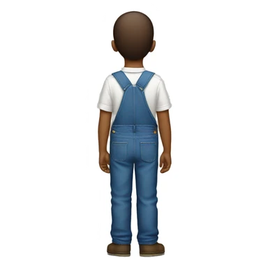 white shirt from behind, boy pointing up, blue overalls sticker
