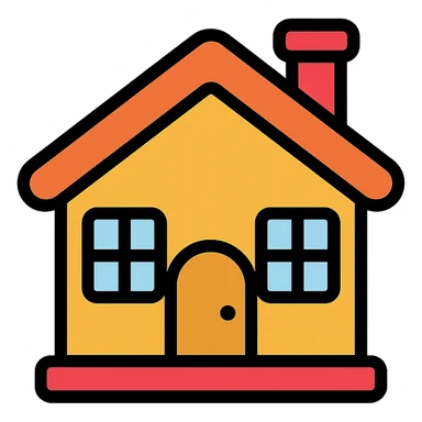 cozy house, color icon style, with a door and windows sticker