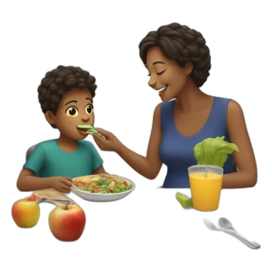 Mommy with son eat lunch sticker