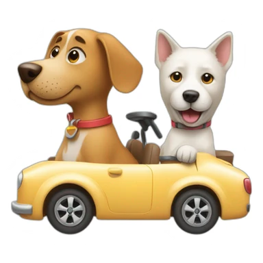 Dog driving a car with cat sticker