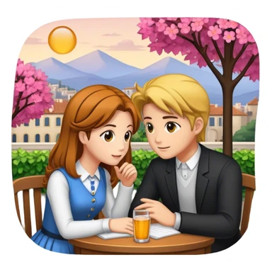 An icon representing a visual novel game, with a detailed background featuring a romantic or mysterious setting. Characters are in conversation, with dialogue boxes visible. The design captures the immersive storytelling and emotional depth of visual novels, set against a transparent background. sticker