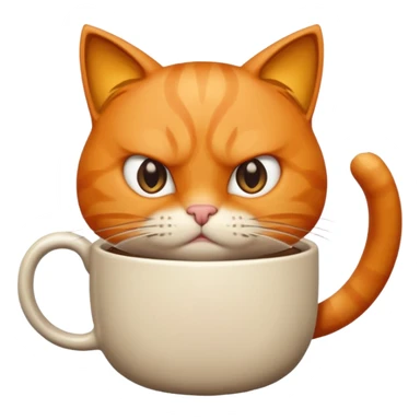 Orange cat, angry, holding coffee mug sticker
