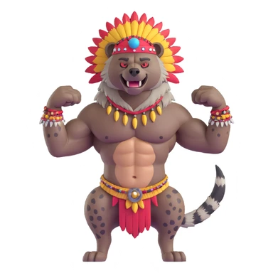 A native strong buff hyena with war bonnet flexing posing full body  sticker