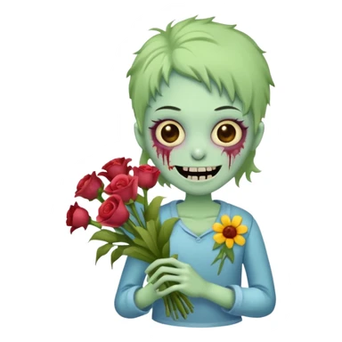 Cute funny zombie gives flowers sticker
