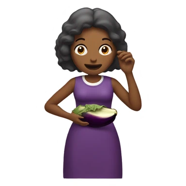 a women eating an eggplant sticker