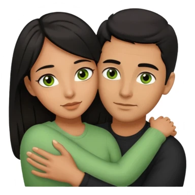 Woman  with brown eyes and black hair hugging a man with green eyes and brown hair sticker