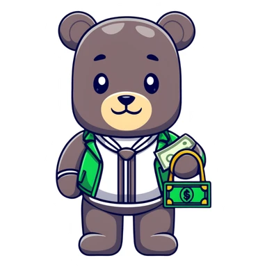 cool hustler bearbrick with money bag, luxury clothes, and bling jewelry sticker