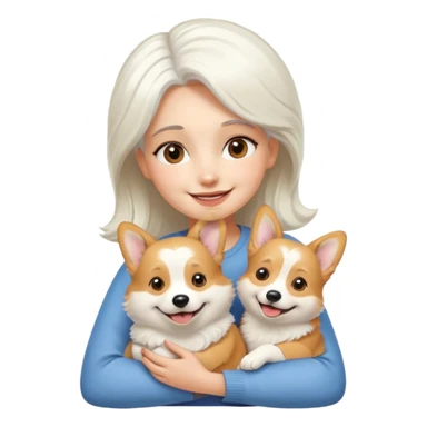 Девушка с красивыми густыми белыми волосами улыбается и обнимает свою милую собачку корги  sticker